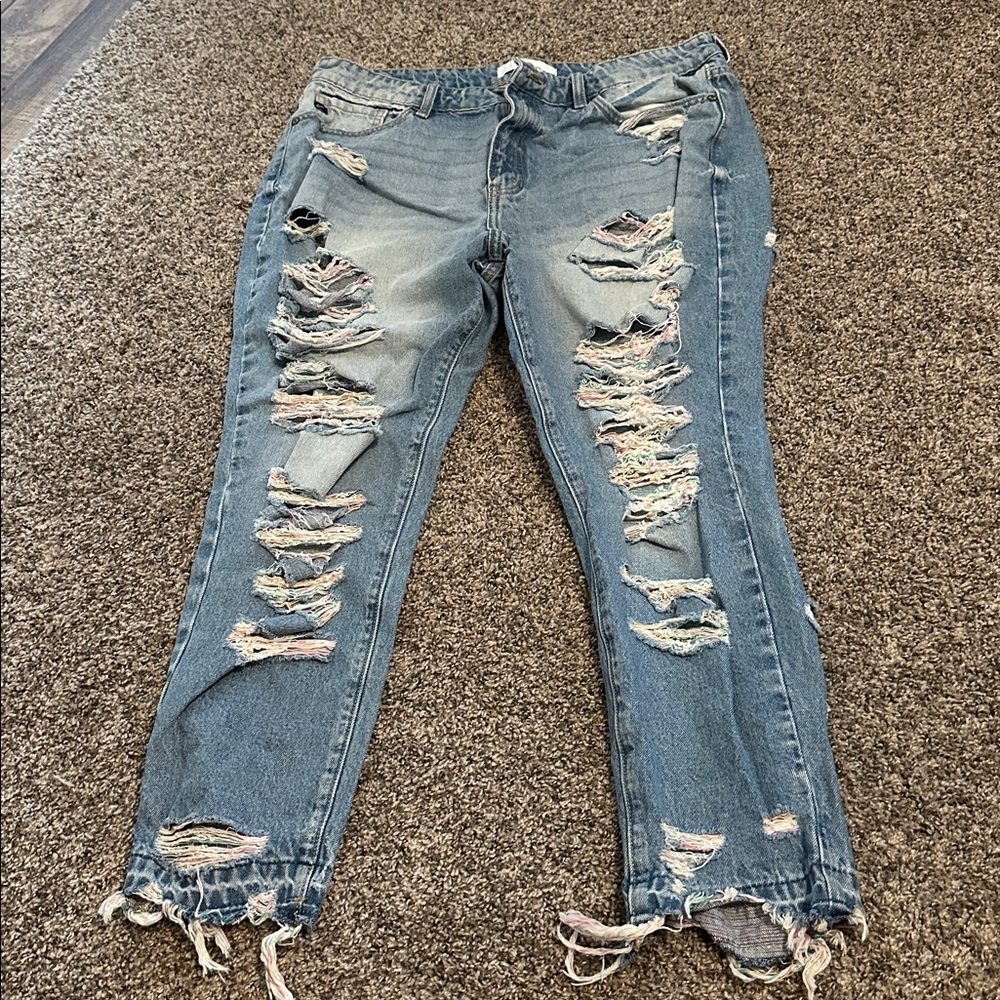 KanCan Estilo Rainbow Thread Super High Rise Distressed  Jeans Size 15/31